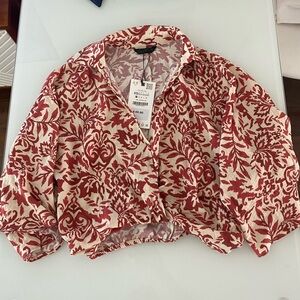 Zara Floral Red and White Two Piece Pants Set